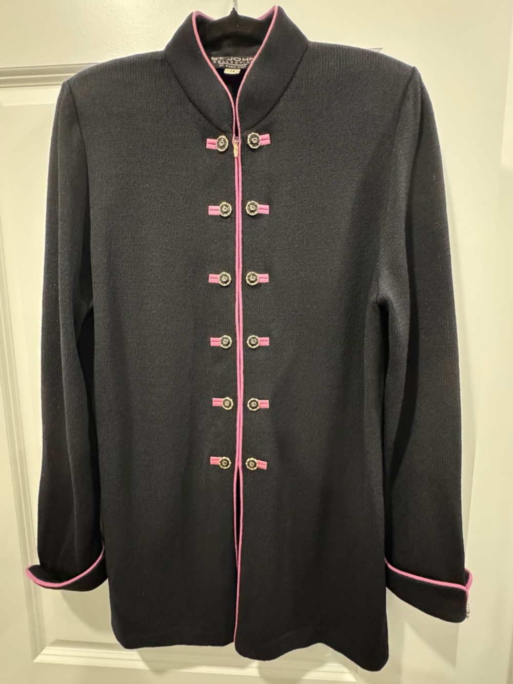 St. John Black Jacket with Pink Trim and Pink Sleeveless Top. 2 pieces. - Picture 2 of 14